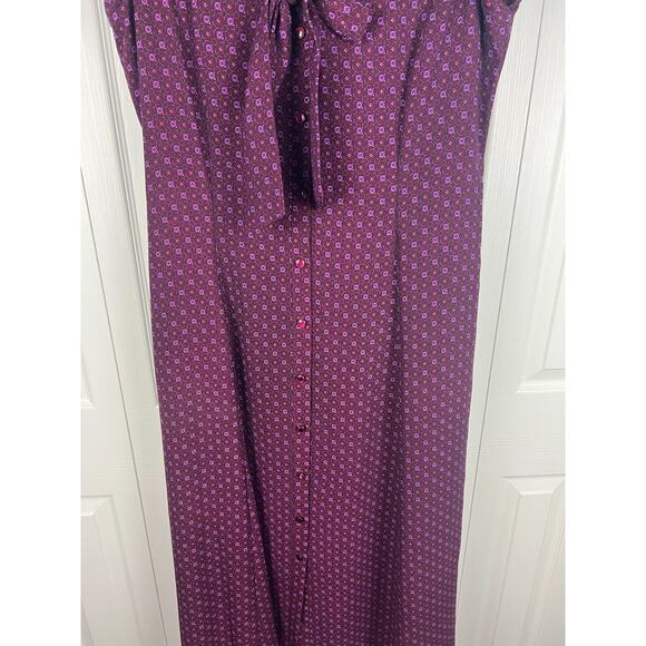 90s Danny & Nicole Purple Bow Neck Button Front Floral Maxi Dress Size 12 - Picture 5 of 8